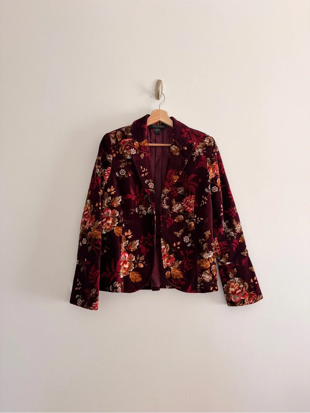 Jared Ross Floral Velvet Blazer Jacket Burgundy Boho Free People Style Size 4